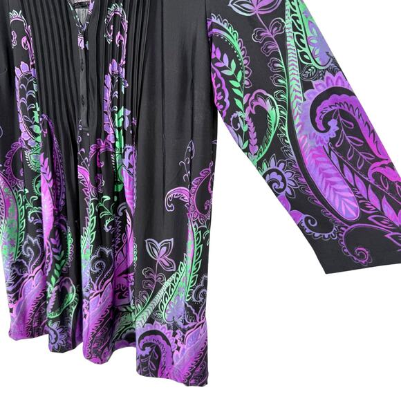 NEW NWOT Serengeti Fashions Large Black Purple Wearable Art Blouse Shirt Top - Picture 5 of 7